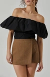 Astr The Label Ruffle Off The Shoulder Top In Black