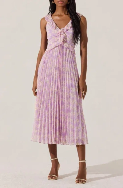 Astr The Label Ruffle Pleated Midi Sundress In Lilac Floral
