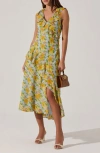 Astr The Label Ruffle Sleeveless High-low Midi Dress In Blue Multi Floral