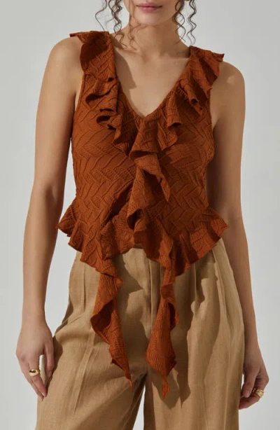 Astr The Label Ruffle Trim Sleeveless Top In Brown