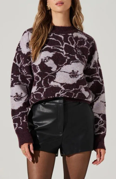 Astr The Label Saira Floral Sweater In Plum Lavender
