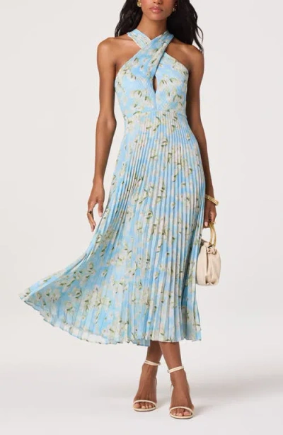 Astr The Label Samantha Floral Print Halter Dress In Blue