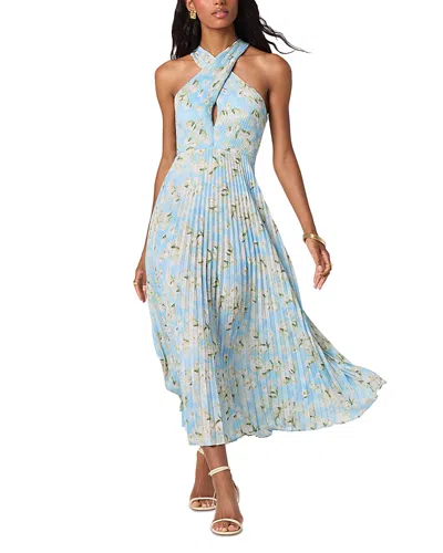 Astr The Label Samantha Pleated Back Cutout Dress In Blue
