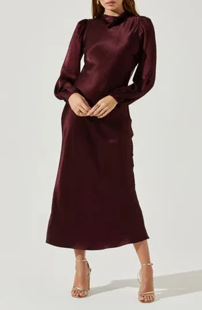 Astr The Label Samara Long Sleeve Midi Dress In Burgundy