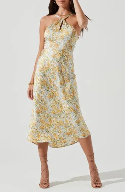 Astr The Label Sandrine Floral Halter Dress In Cream Yellow Floral