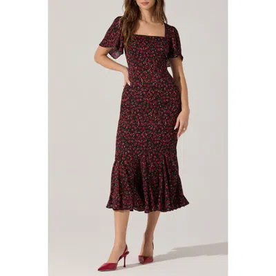 Astr The Label Sara Floral Short Sleeve Dress In Red