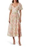 Astr The Label Sasilia Floral Midi Dress In Pink Cream Floral