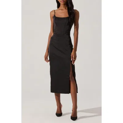 Astr The Label Satin Corset Midi Dress In Black