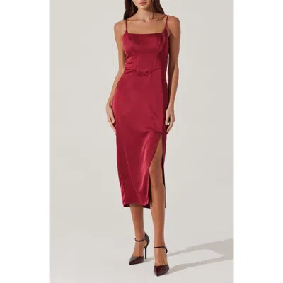 Astr The Label Satin Corset Midi Dress In Wine