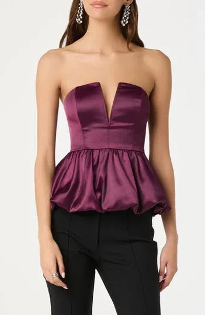 Astr The Label Satin Strapless Plunge Peplum Top In Animal Print