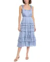 Astr The Label Tiered Matte Satin Midi Dress In Blue