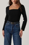 Astr The Label Scallop Trim Rib Top In Black