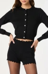 Astr The Label Scalloped Placket Crop Cardigan In Black