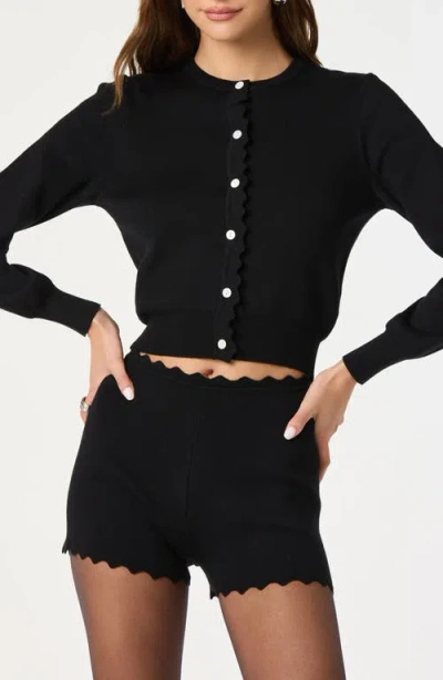Astr The Label Scalloped Placket Crop Cardigan In Black