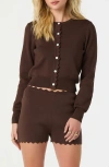 Astr The Label Scalloped Placket Crop Cardigan In Brown