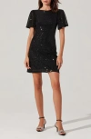 Astr The Label Sequin Flutter Sleeve Minidress In Black