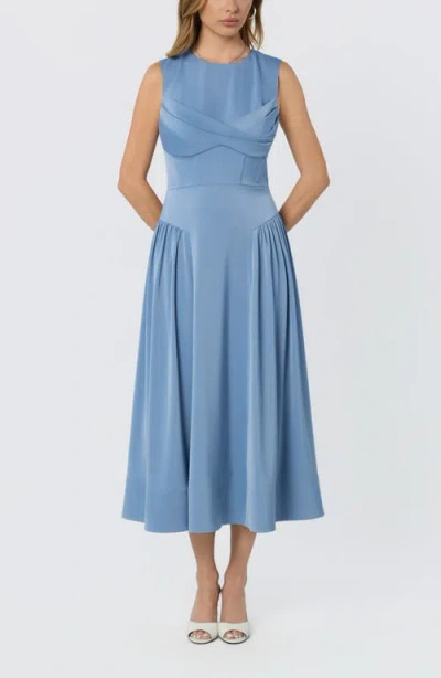 Astr The Label Seraphina Pleated Twist Corset Midi Dress In Blue