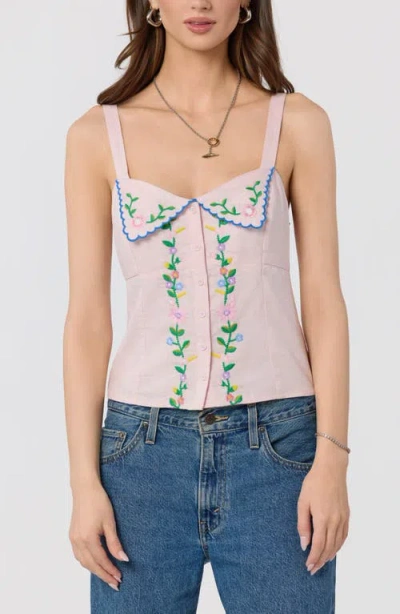 Astr The Label Shayna Floral Embroidered Button-up Top In Pink