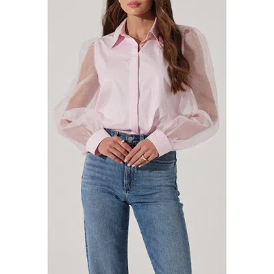 Astr The Label Sheer Sleeve Shirt In Pink