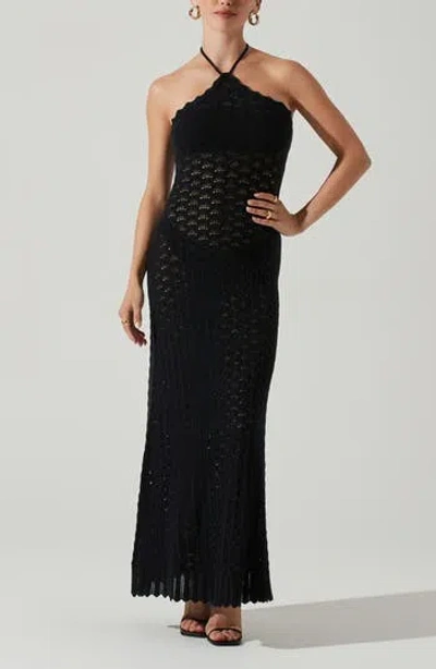 Astr The Label Shira Pointelle Stitch Halter Maxi Dress In Black