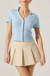 Astr The Label Short Sleeve Cardigan In Sky Blue