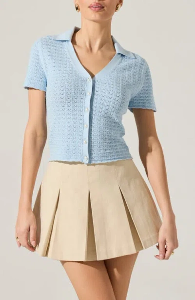 Astr The Label Short Sleeve Cardigan In Sky Blue