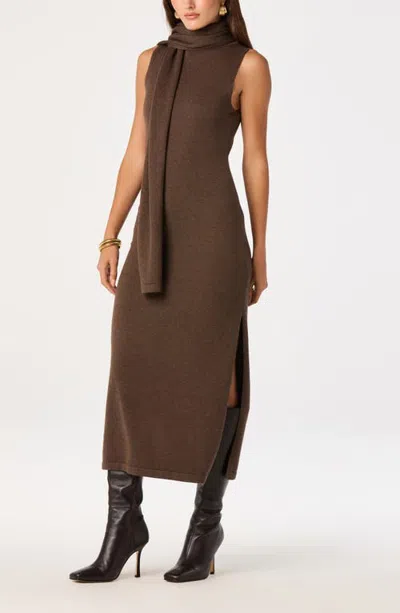 Astr The Label Shyanne Sleeveless Scarf Detail Midi Sweater Dress In Brown