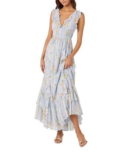 Astr The Label Sleeveless Ruffled Flowy Floral Print Maxi Dress In Blue