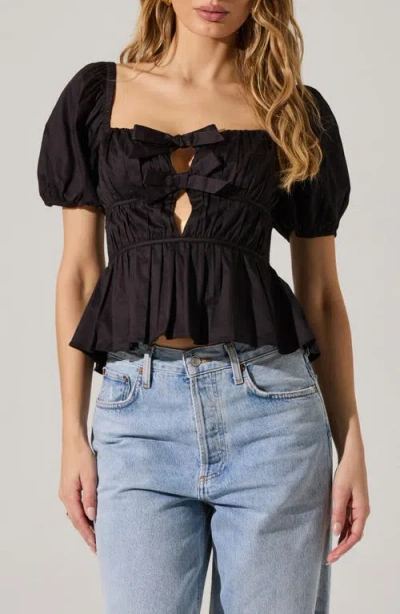 Astr The Label Smocked Peplum Shirt In Black