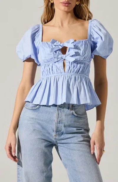 Astr The Label Smocked Peplum Shirt In Blue