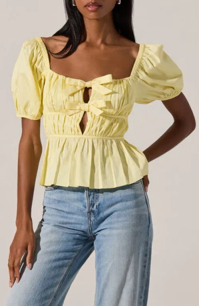 Astr The Label Smocked Peplum Shirt In Yellow