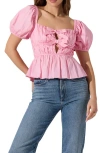 Astr The Label Smocked Peplum Shirt In Pink