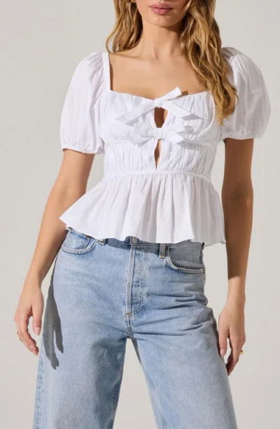 Astr The Label Smocked Peplum Shirt In White