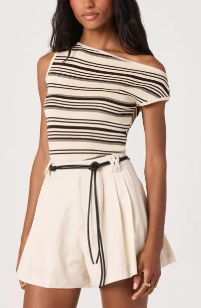 Astr The Label Sofia Off The Shoulder Striped Sweater In Brown
