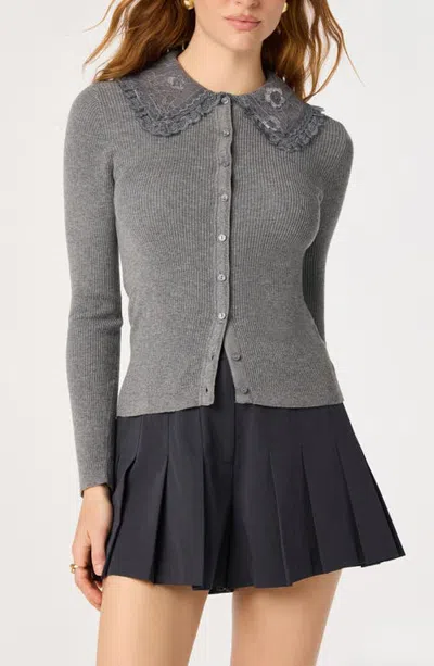 Astr The Label Sonya Lace Collar Rib Cardigan In Grey