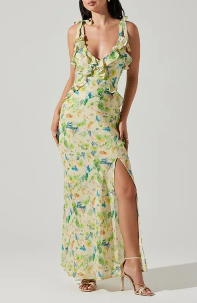 Astr The Label Sorbae Floral Print Sleeveless Dress In Yellow Green Floral