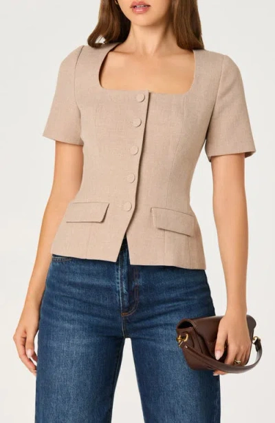 Astr The Label Square Neck Short Sleeve Jacket In Brown