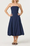 Astr The Label Strapless Bubble Hem Cotton Poplin Midi Dress