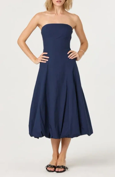 Astr The Label Strapless Bubble Hem Cotton Poplin Midi Dress