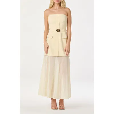 Astr The Label Strapless Mixed Media Belted Midi Dress In Yellow