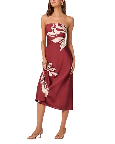 Astr The Label Strapless Oversized Floral Print Midi Dress In Brown