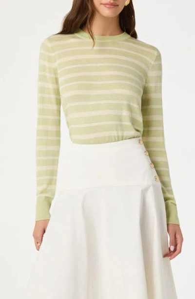 Astr The Label Stripe Crewneck Sweater In Green