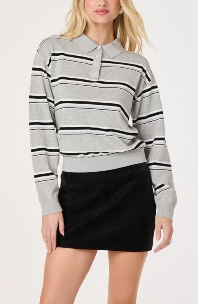 Astr The Label Stripe Long Sleeve Cotton Polo In Grey Stripe