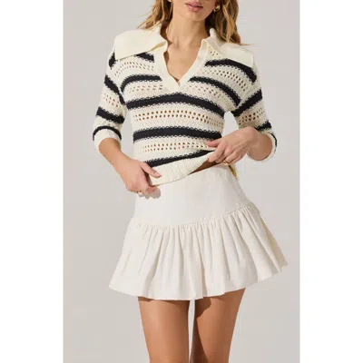 Astr The Label Stripe Open Stitch Cotton Blend Polo Sweater In Off White Navy