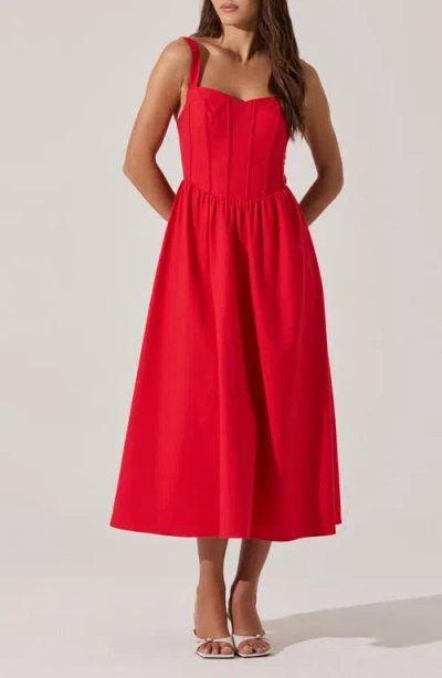 Astr The Label Structured Cotton Blend Midi Fit & Flare Dress In Red