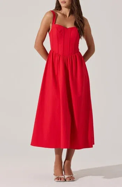 Astr The Label Structured Cotton Blend Midi Fit & Flare Dress In Red