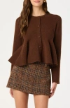 Astr The Label Swing Hem Peplum Cardigan In Brown