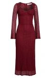 Astr The Label Tamia Long Sleeve Lace Midi Dress In Burgundy