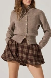 Astr The Label Tawni Stand Collar Cardigan In Brown