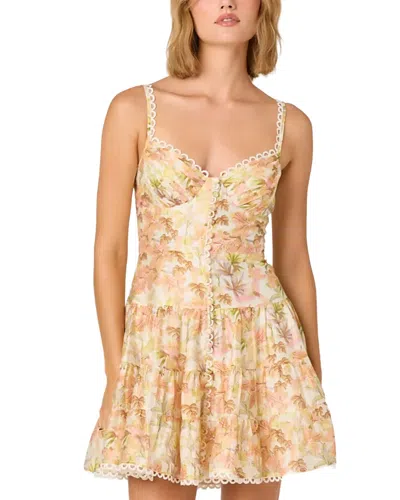 Astr The Label Tazia Leaf Print Scallop Trim Minidress In Neutral